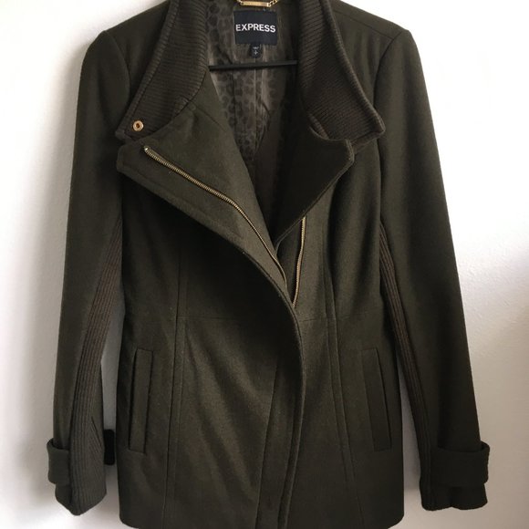 Express Olive Green military style Wool Coat with Gold hardwear, New, Size Small - Picture 1 of 11